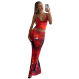 Tineit Women's 2024 Summer New Fashion Printing Sexy V-neck Small Vest Slim Skirt Suit Wholesale