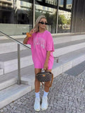 Tineit American vintage Dopamine Barbie powder letter short sleeve T-shirt female Summer American oversize Spice Girl half sleeve top