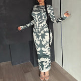 Tineit Women's Clothing 2024 New Autumn Fashion Printing Slim Backless Long Sleeve Dress Women's Wholesale