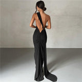 Tineit Style 2024 Summer New Women's Sexy Backless Neck Bag Hip Slim-fit Evening Dress For Dress Women