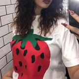 Tineit American Style Retro White Strawberry Short-sleeved T-shirt Women's Summer Vintage Design Niche Half-sleeved Top