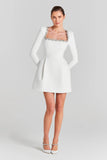 Tineit 2024 New Women's White French Square Collar Diamond Long Sleeve Bandage Dress Summer High-end Sense