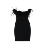 Tineit Autumn And Winter Women's Fluffy Feather Tube Top Bandage Dress Atmosphere Birthday Dress Hot Girl High Waist Hip Dress