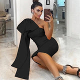 Tineit High-end Women's Rich And Golden Style Bandage Dress Three-dimensional Big Bow Shoulder Waisted Dinner Cocktail Dress