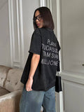 Tineit American Style Vintage Vintage Washed Old Letter Short-sleeved T-shirt Women's National Fashion Oversize Hot Girl Top Fashion Brand