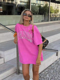 Tineit American vintage Dopamine Barbie powder letter short sleeve T-shirt female Summer American oversize Spice Girl half sleeve top