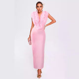 Tineit 2024 Women's Fashion High-end Temperament Long Gauze Flower Bandage Dress Pink Elegant Dress Wholesale