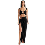 Tineit Style 2024 Spring New Women's New Sexy Exposed Umbilical Vest High Waist Hip Skirt Suit