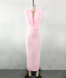 Tineit 2024 Women's Fashion High-end Temperament Long Gauze Flower Bandage Dress Pink Elegant Dress Wholesale