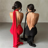 Tineit Style 2024 Summer New Women's Sexy Backless Neck Bag Hip Slim-fit Evening Dress For Dress Women