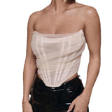 Tineit Summer Hot Hot Girl Women's Fashion Fishbone Mesh Corset Vest Women's Short Small Top