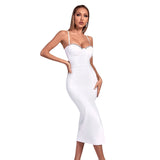 Tineit Women's Bandage Thai Strap Rhinestone Split Bandage Dress Sexy Banquet Dress