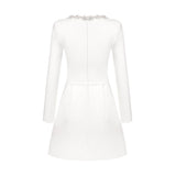 Tineit 2024 New Women's White French Square Collar Diamond Long Sleeve Bandage Dress Summer High-end Sense