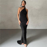 Tineit Style 2024 Summer New Women's Sexy Backless Neck Bag Hip Slim-fit Evening Dress For Dress Women