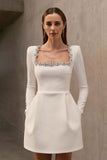 Tineit 2024 New Women's White French Square Collar Diamond Long Sleeve Bandage Dress Summer High-end Sense