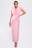 Tineit 2024 Women's Fashion High-end Temperament Long Gauze Flower Bandage Dress Pink Elegant Dress Wholesale