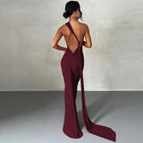 Tineit Style 2024 Summer New Women's Sexy Backless Neck Bag Hip Slim-fit Evening Dress For Dress Women