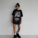 Tineit American Retro Black Oversize Short-sleeved T-shirt Women's Summer Fashion Brand Design Niche Hot Girl Top