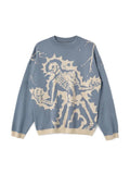 Tineit Knit Skull Print Sweater