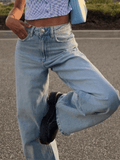 Tineit Light Blue Wash Straight Boyfriend Jeans