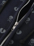 Tineit Lined Detail Skull Heart Zip Up Hoodie