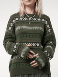 Tineit Long Sleeve Vintage Jacquard Sweater