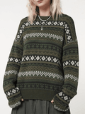 Tineit Long Sleeve Vintage Jacquard Sweater