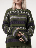 Tineit Long Sleeve Vintage Jacquard Sweater