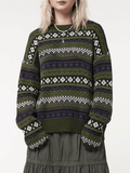 Tineit Long Sleeve Vintage Jacquard Sweater