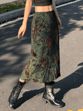 Tineit Mesh Lining Vintage Floral Midi Skirt