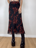 Tineit Mesh Paneled Floral Midi Skirt