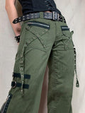 Tineit Metal Decor Zipper Cargo Jeans