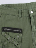 Tineit Metal Decor Zipper Cargo Jeans