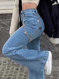 Tineit Mid Waist Washed Boyfriend Jeans