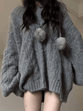 Tineit Oversize V Neck Gray Cable Knit Sweater