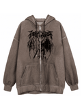 Tineit Oversized Skeleton Print Zipper Hoodie