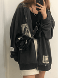 Tineit Patchwork Oversized Zip Up Hoodie