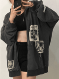 Tineit Patchwork Oversized Zip Up Hoodie