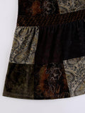 Tineit Patchwork Velvet Printed Midi Skirt