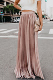 Tineit Solid Color High Waist Pleated Maxi Skirt