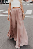 Tineit Solid Color High Waist Pleated Maxi Skirt