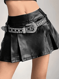 Tineit Pleated Pu Leather Mini Skirt