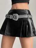 Tineit Pleated Pu Leather Mini Skirt