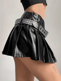 Tineit Pleated Pu Leather Mini Skirt