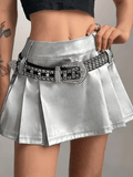 Tineit Pleated Pu Leather Mini Skirt