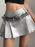 Tineit Pleated Pu Leather Mini Skirt