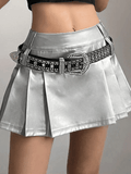 Tineit Pleated Pu Leather Mini Skirt