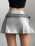 Tineit Pleated Pu Leather Mini Skirt