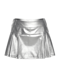 Tineit Pleated Pu Leather Mini Skirt