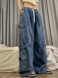 Tineit Punk Blue Wash Baggy Cargo Jeans